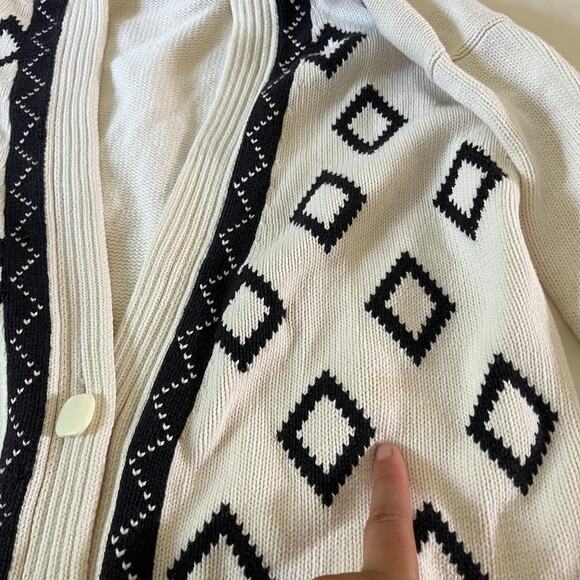 Vtg Y2K White Argyle Diamond Cardigan Wmns M Preppy Academia - Picture 2 of 11